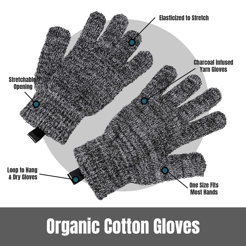 CHARCOAL INFUSED YARN EXFOLIATING BODY GLOVES