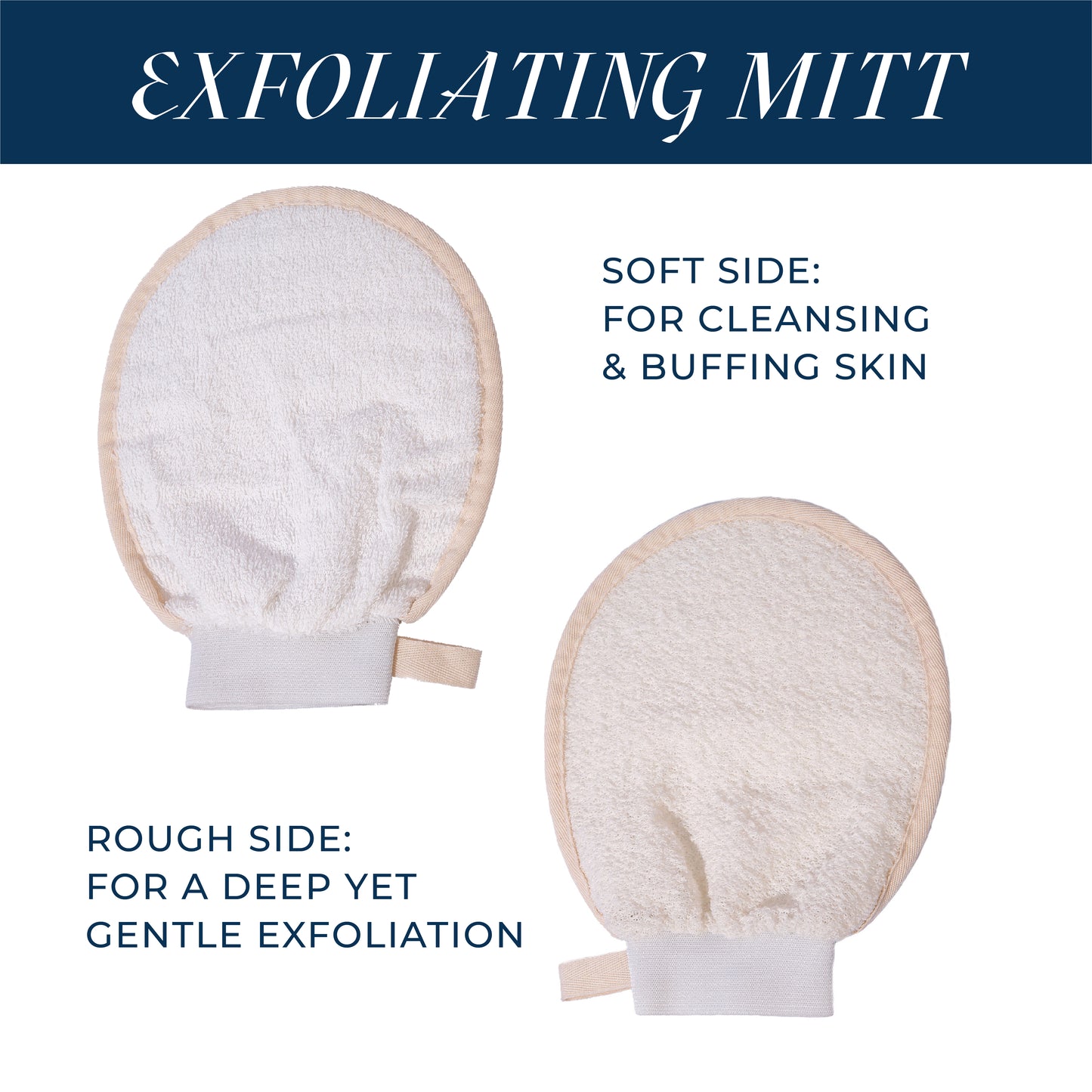 TWO SIDED ORGANIC COTTON & TERRY CLOTH EXFOLIATING BODY MITT